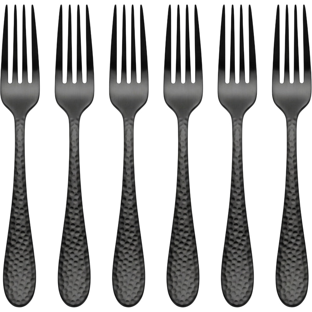 Pund Hammered Stainless Steel Dinner Forks 20 cm Black Set of 6 - Product view