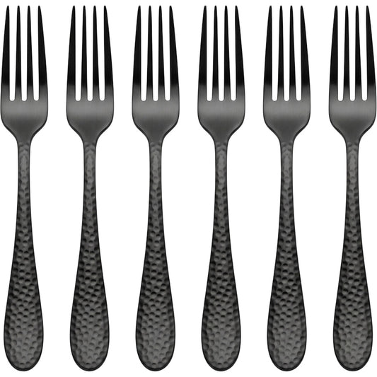 Pund Hammered Stainless Steel Dinner Forks 20 cm Black Set of 6 - Product view