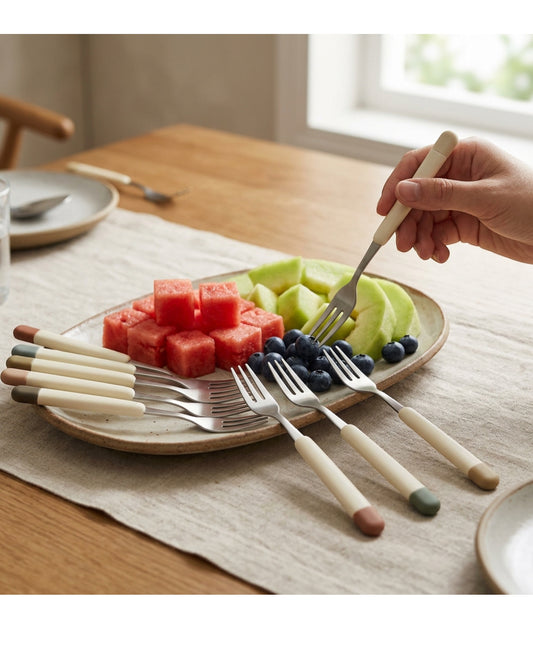 Pund Long Stainless Steel Fruit Forks 22 cm Set of 6 - Lifestyle view