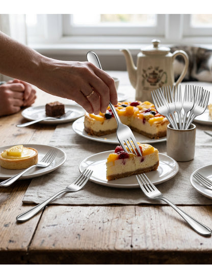 Pund Stainless Steel Cake Forks 14 cm Silver Set of 8 - Lifestyle view